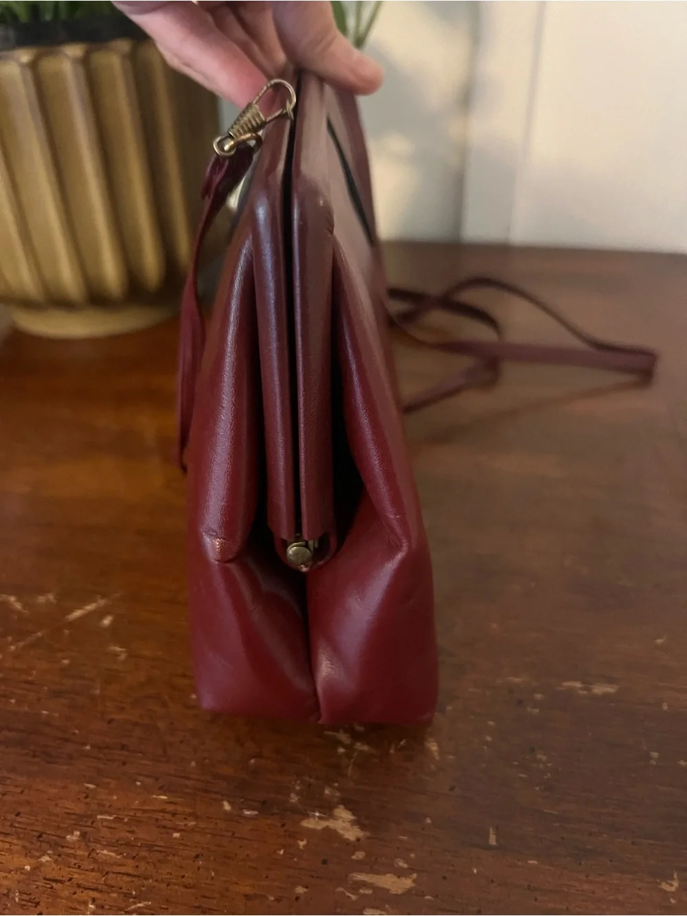 Vintage Etienne Aigner Burgundy Leather Frame Clutch Horseshoe Logo